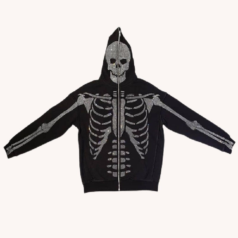 UG Rhinestone Skeleton Zip Up Hoodie