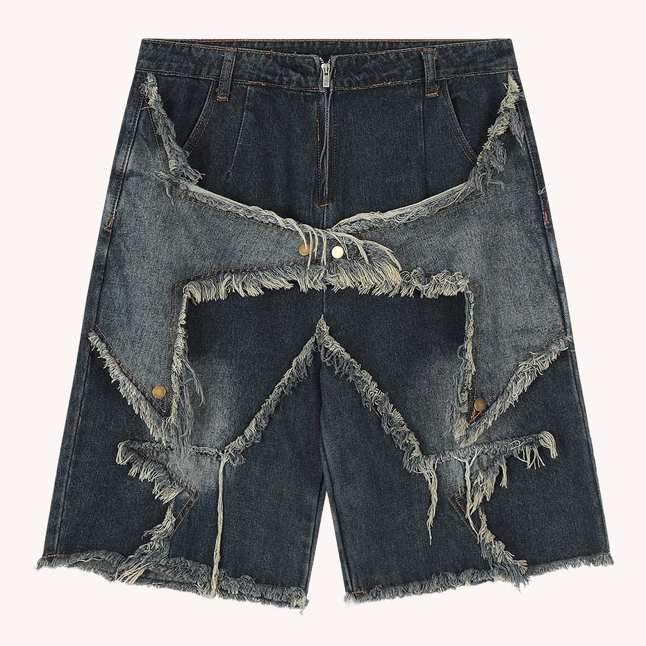 UG Vintage Splicing Star Denim Shorts